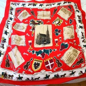 Vintage Germany Red Silk Scarf Handkerchief